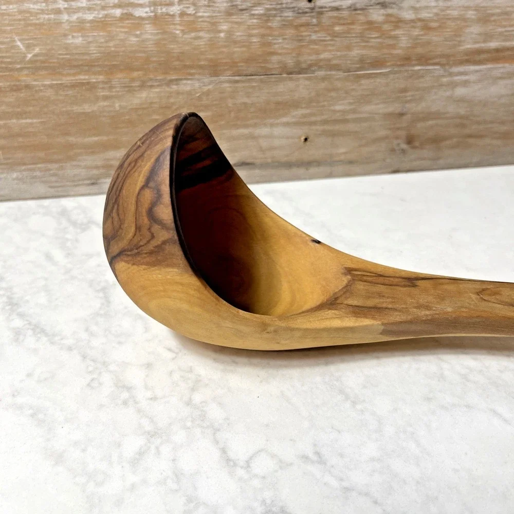 Olive Wood Ladle 12in Handcrafted Serving Utensil Rustic